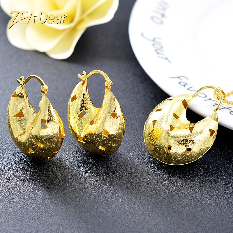 

ZEA Dear Jewelry Classic Big Round Jewelry Set For Women Necklace Earrings Pendant Dubai Fashion Jewelry For Anniversary Jewelry