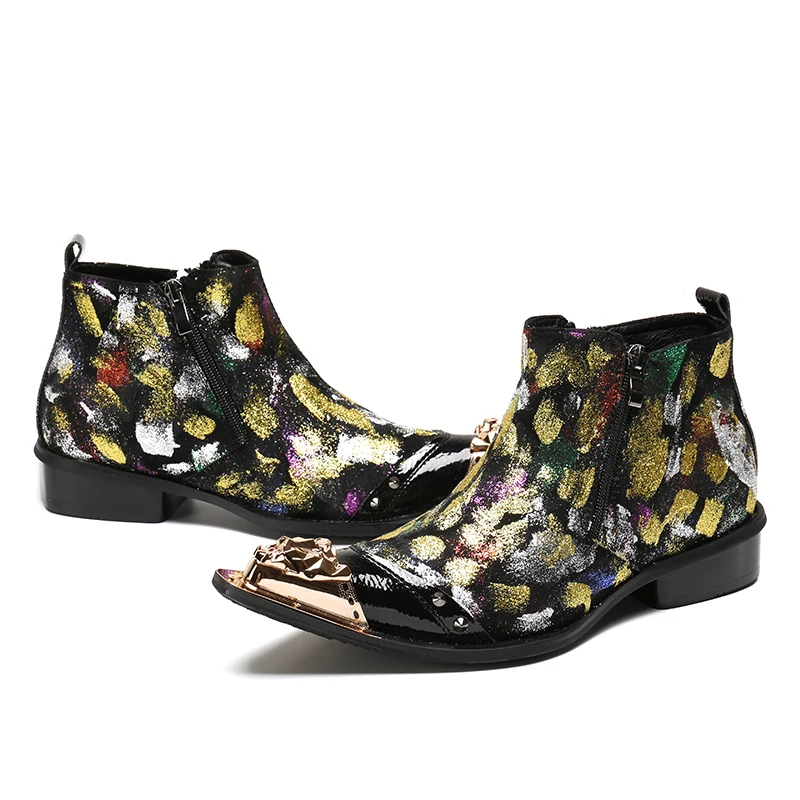 

Batzuzhi Luxury Men Boots Pointed Metal Toe Botas Hombre Flower Printed Party Boots Men Botas Hombre zapatos de hombre