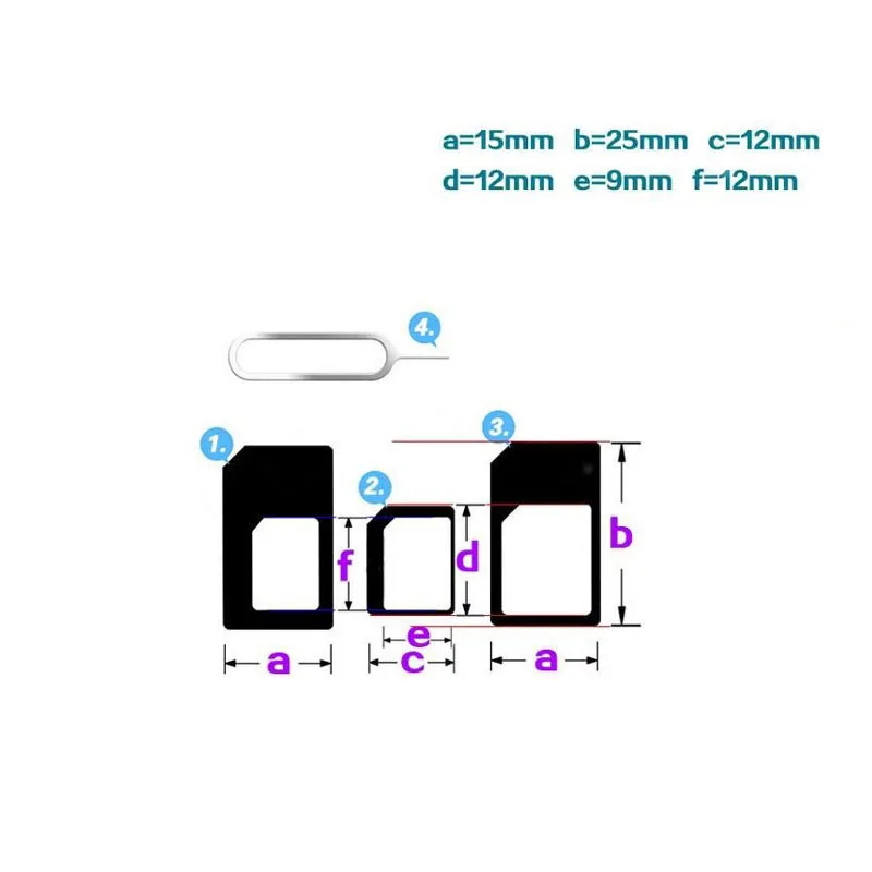 Adattatore per scheda SIM 2pcs 4 in1 per iPhone 5 adattatore nano sim set adattatore per scheda SIM completo per telefono Droshipping