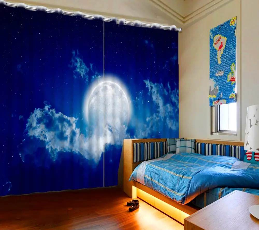 girls blackout curtains for living room bedroom Moon clouds 3d curtains modern 3d blackout window