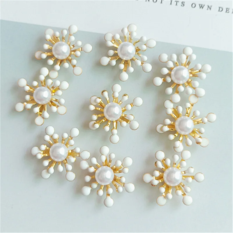 10 pcs/lot Alloy Creative Gold Pearls Rhinestone Buttons Ornaments Earrings Choker Hair DIY Jewelry Accessories Handmade