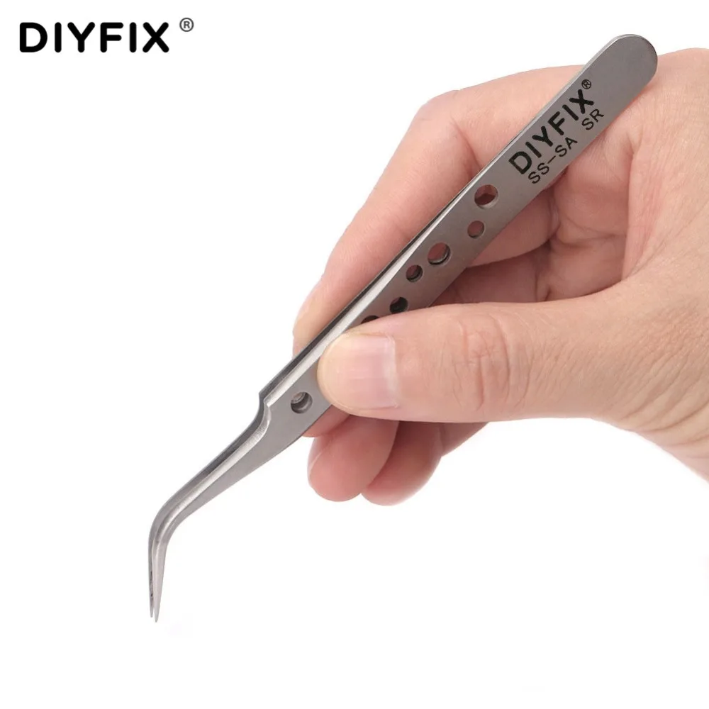 DIYFIX 전자 산업용 핀셋 정전기 방지 곡선 스트레이트 팁 정밀 스테인레스 집게 전화 수리 핸드 툴 세트