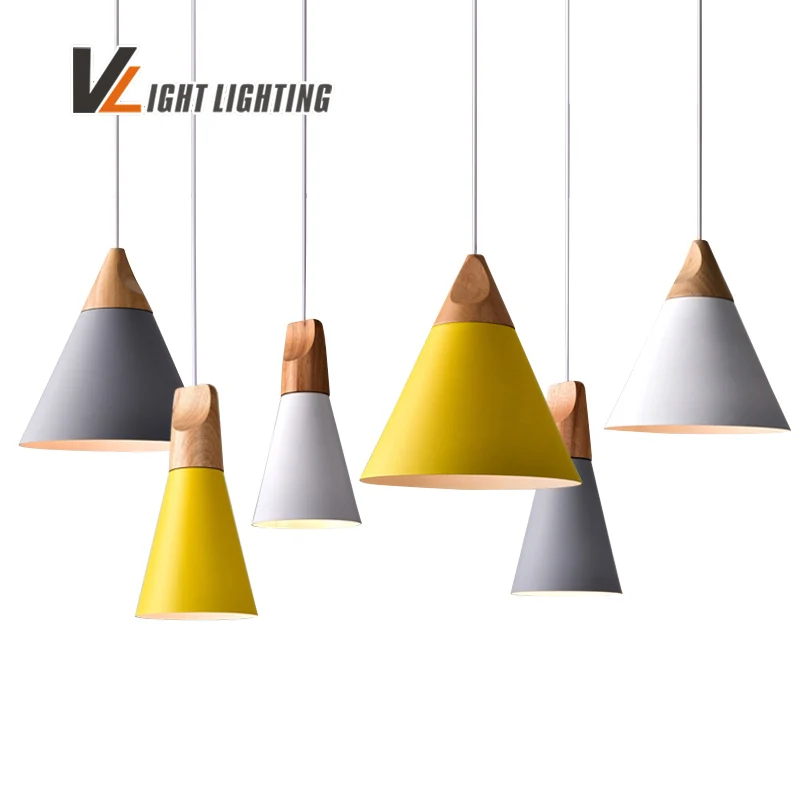 

Modern Pendant Lights Real Wooden+Aluminum Colorful Pendant Lamps For Restaurant coffee Bar Home Decoration luminaire lamparas