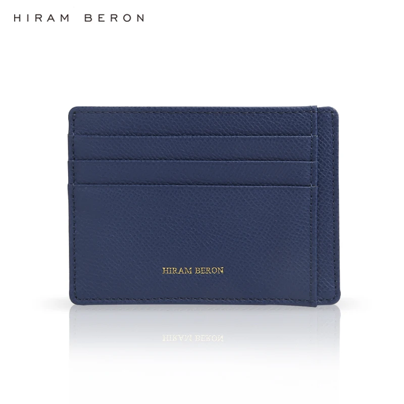 Hiram Beron Credit Card Holder Unisex Mini Wallet RFID Blocking ID Card Free Customized Short Genuine Wallet Leather Card Case