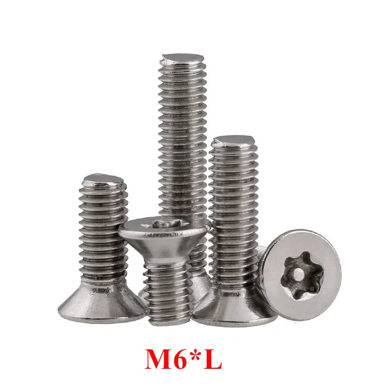 

50pcs M6 Six lobe Flat Head torx machine security screw m6 Inside plum flower belt pillar anti-theft countersunk head screws