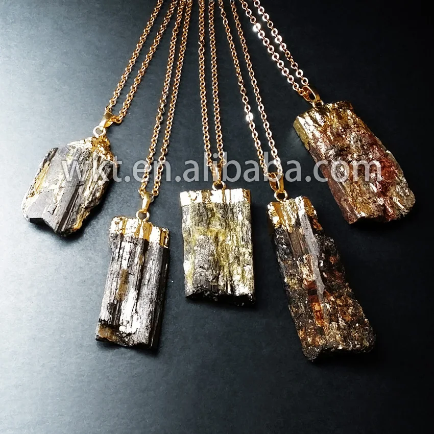 

WT-N246 Hot sales Natural black tourmaline stone necklace with 24K gold dipped on top