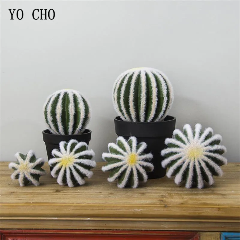 YO CHO 1PC Green Artificial Cactus Succulent Plants Pompon Plant For Home And Garden Jungle Party Decoration DIY Fake Cacti