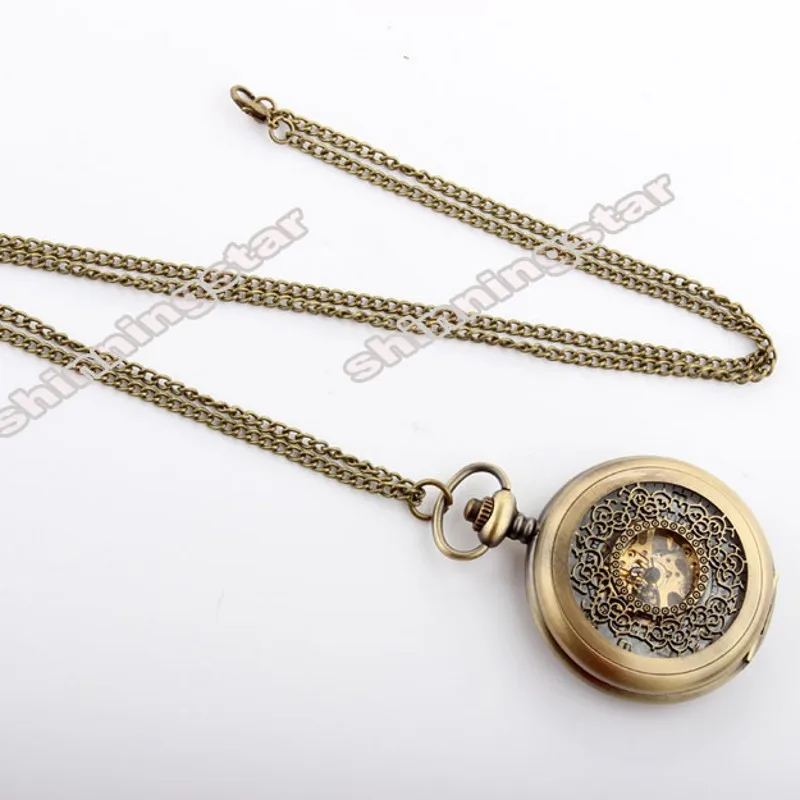 Mechanical Pocket Watch Classic Skeleton Vintage Bronze Pocket Fob Watches Full Hunter Hollow Hand Wind Men Relogio De Bolso New