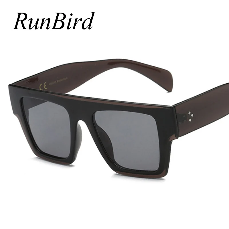 RunBird Flat Top Oversize Square Sunglasses Women Brand Designer Decoration Gradient Shades Black Red Sunglasses for Men 5357