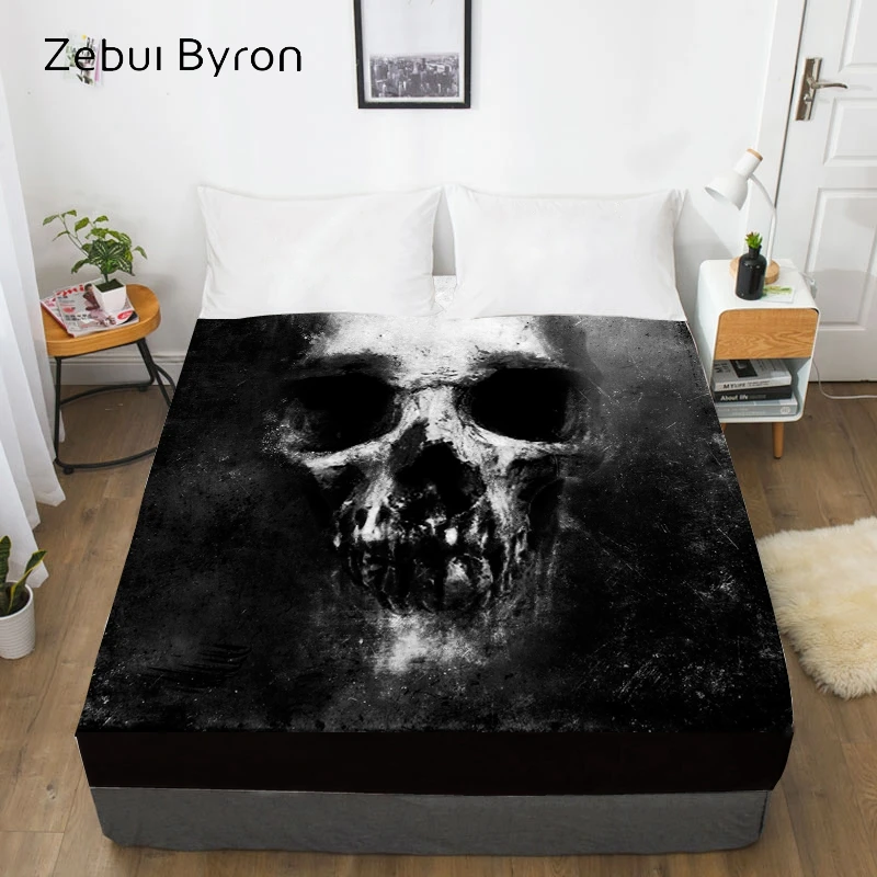 

3D Custom Bed Sheets With Elastic,Fitted Sheet Queen/King,Black Skull Mattress Cover 135/150/160x200 bedsheet,drop ship