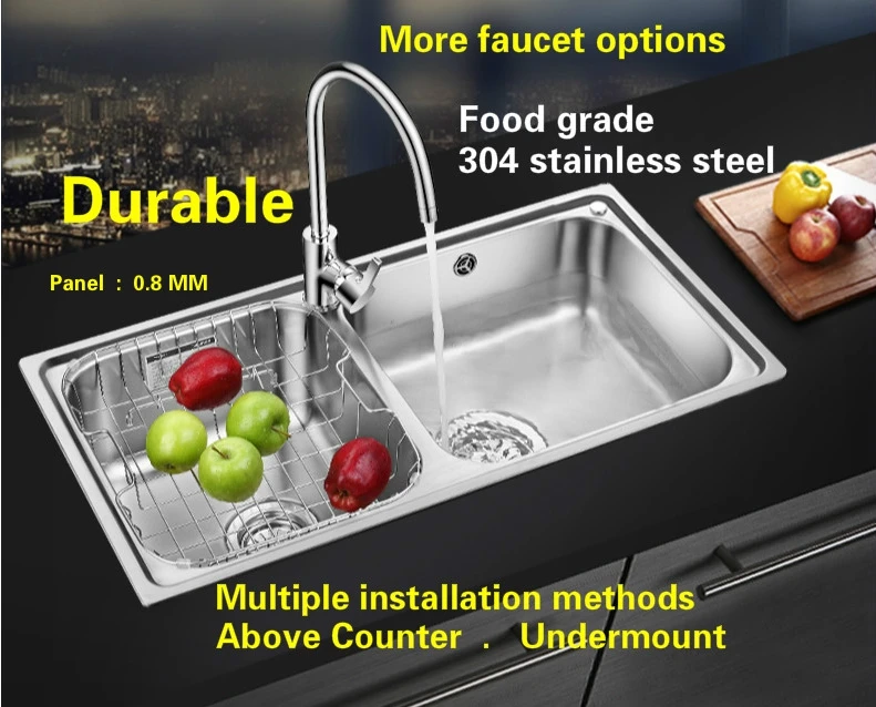 Free shipping Household standard big kitchen double groove sink food grade 304 stainless steel whole drawing hot sell 83x46 CM