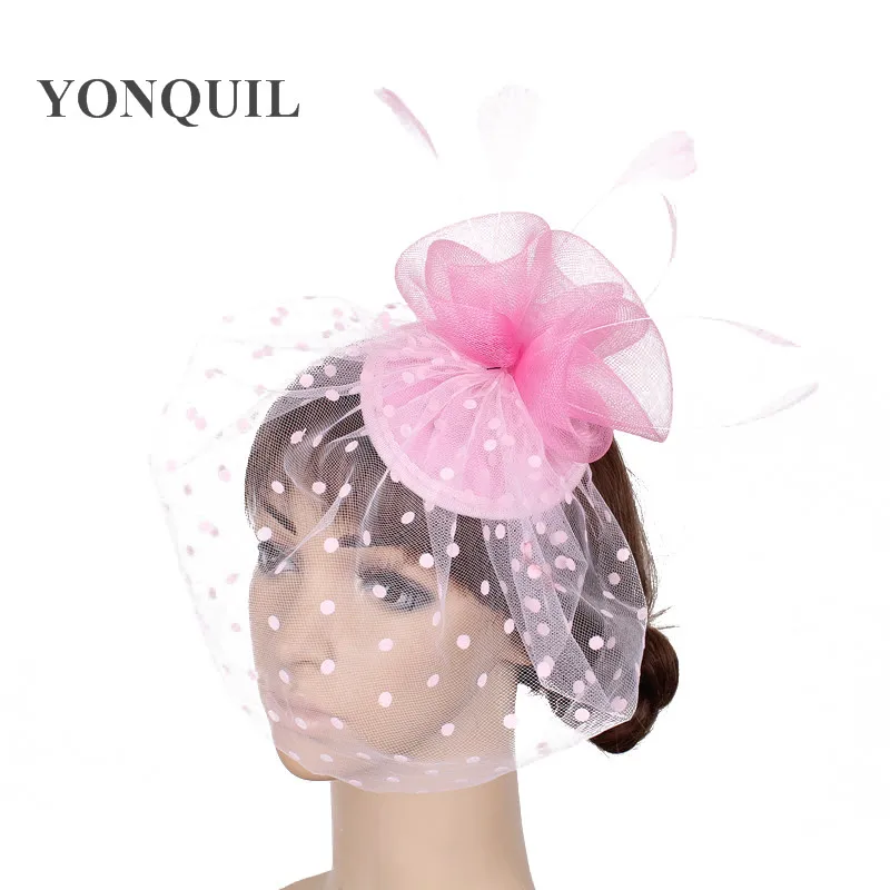 

Beauty Grils Pink Crinoline Mesh Fascinator Cover Face Dot Veils Hair Accessories Mesh Event Headwear Suit For All Season MYQ051