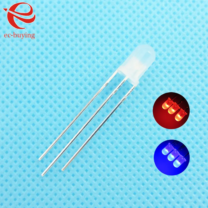 10 sztuk/partia F3 3mm LED bi-color rozproszone czerwony niebieski wspólna katoda okrągły dioda emitująca światło podwójny mglisty dwa Plug-in DIY Kit