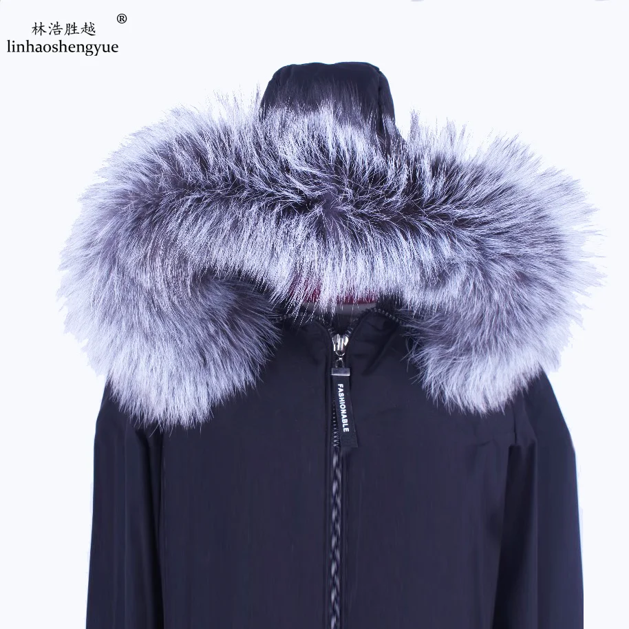 Linhaoshengyue-Silver Fox Fur Straight Collar, 70 Long