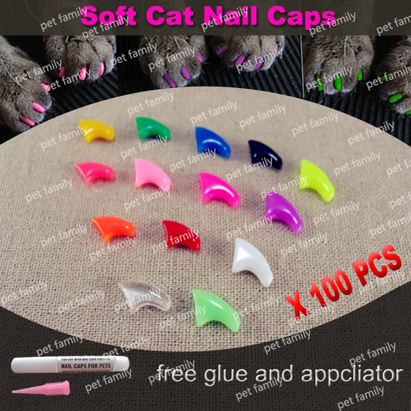 100 pz/lotto Cat Nail Caps Soft Nail Protector soft cat pawControl animali domestici tappi per unghie in silicone con colla adesiva gratuita 5