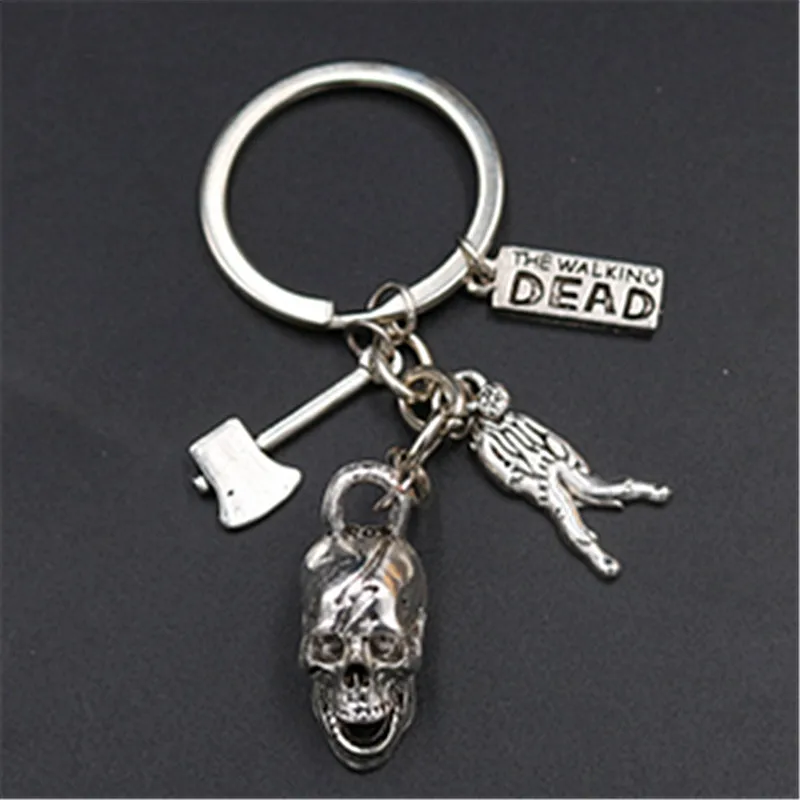 WKOUD 1pc The Walking Dead Charm Zombie Skull Axe Metal Pendant Creative Halloween Ornament DIY Handmade Jewelry Alloy Keychain