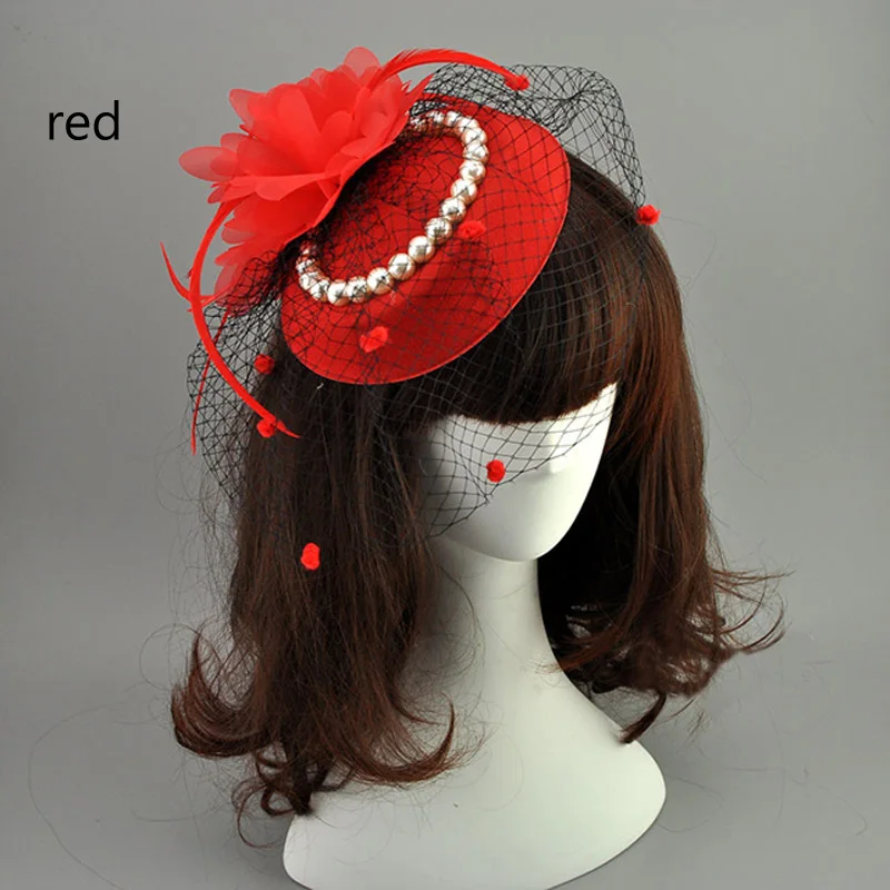 E JUE SHUNG Cô Dâu Lưới Chiếc Mũ Lông Trắng Đỏ Đen LỒNG CHIM Lưới Cưới Nón Cô Dâu Fascinator Mặt Mạng Che Mặt Ngọc Trai Cô Dâu nón