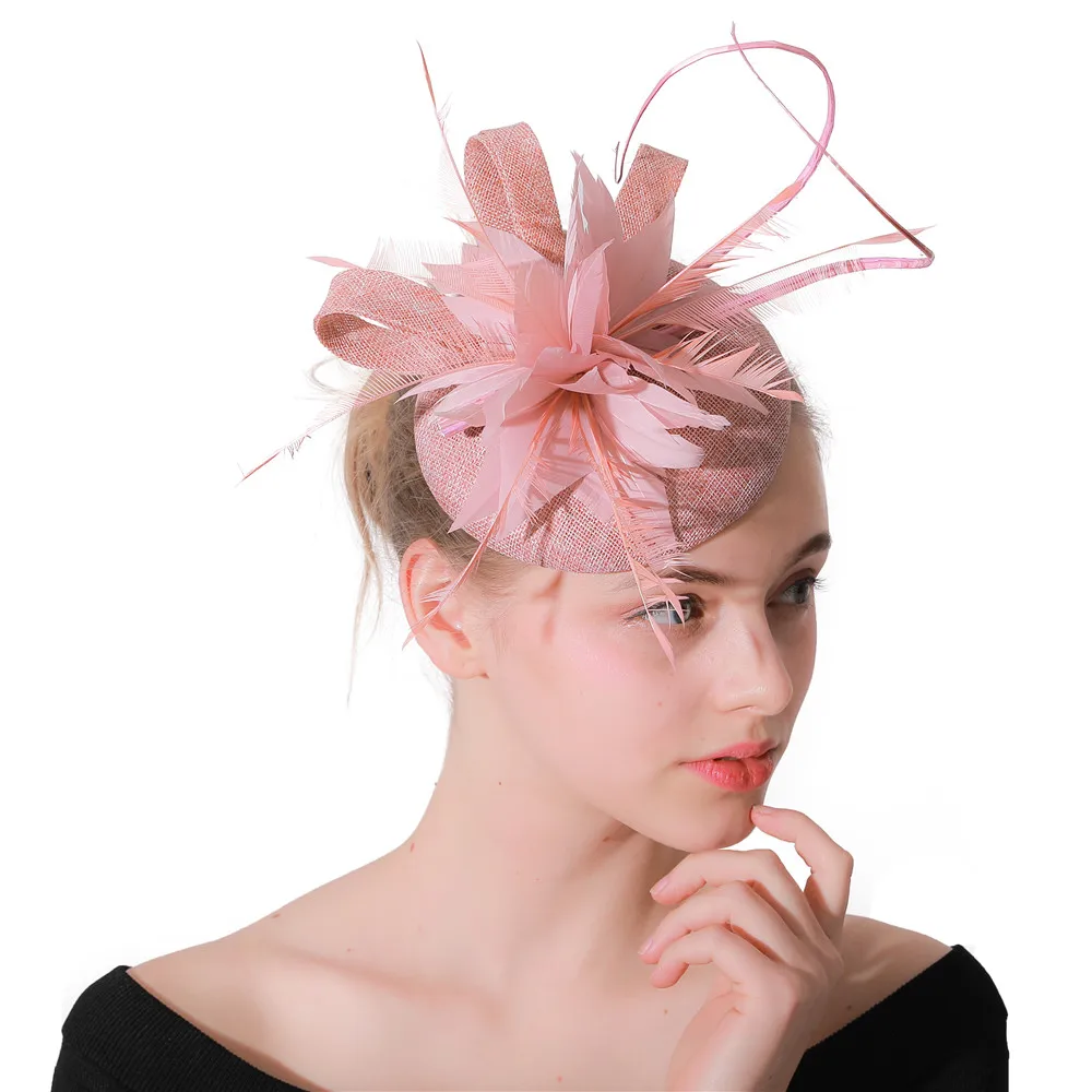 Ladies Feathers Wedding Peach Fascinator Hats With Headbands Elegant New Women Derby Headwear Show Event Hair Accessories XMF133