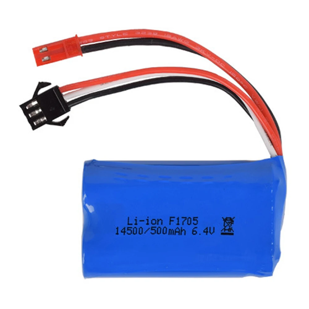 6.4V 500mah Li-ion Battery with SM-2P/ JST-2P/EL-2P/L6.2-2P plug RC toys 15C 14500 battery for WLtoys 18401/02 toys car parts