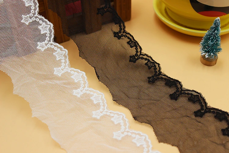 

Lace Trim 20 yard Ivory Black Gauze Mesh Tulle Embroidered Tapes Lace Fabric Ribbon for Clothes Dress 5.5-7.5cm wide QL4K73