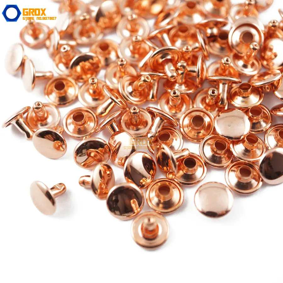 

300 set 9*6mm Rose Gold Double Cap Round Rapid Rivet Punk Rock Leathercraft Rivet