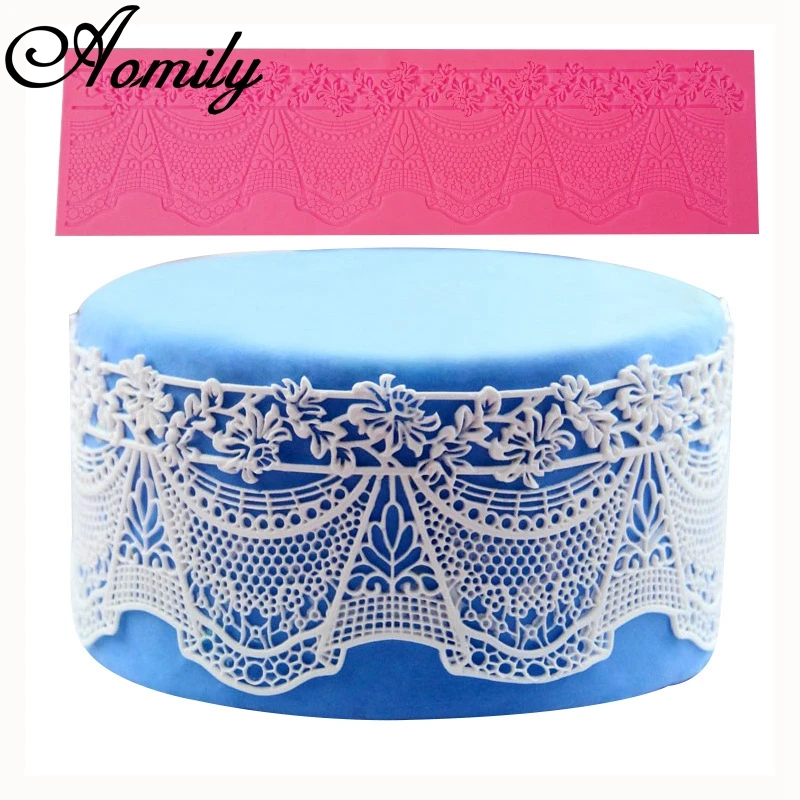 Aomily Lace Wedding Cake Mould DIY Silicone Beautiful Lace Fondant Mold Mousse Sugarcraft Icing Mat Pad Pastry Baking Tool