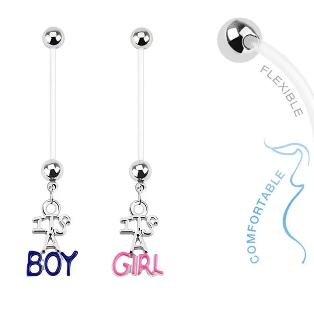 12pcs/lot Its A Boy Girl Flexible Belly Ring Pregnancy Marternity Belly Bar Body Piercing  Jewelry 22mm