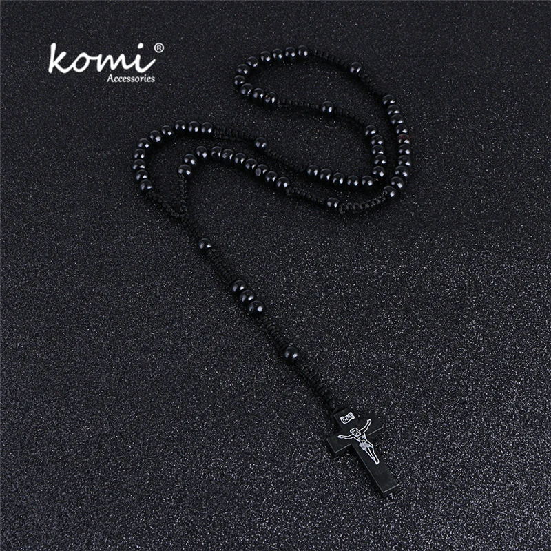 Komi Wholesale Catholic Orthodox 8mm Wooden Rosary Beads Brand Necklaces Religious Jesus Praying Necklaces  Beads Jewelry