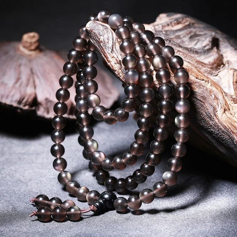 

Bracelet Natural Ice Obsidian 108 Beaded Bracelets For Women Buddha Rosary Buddhist Amulet 3 Laps Round Beads Bracelets Jewelry