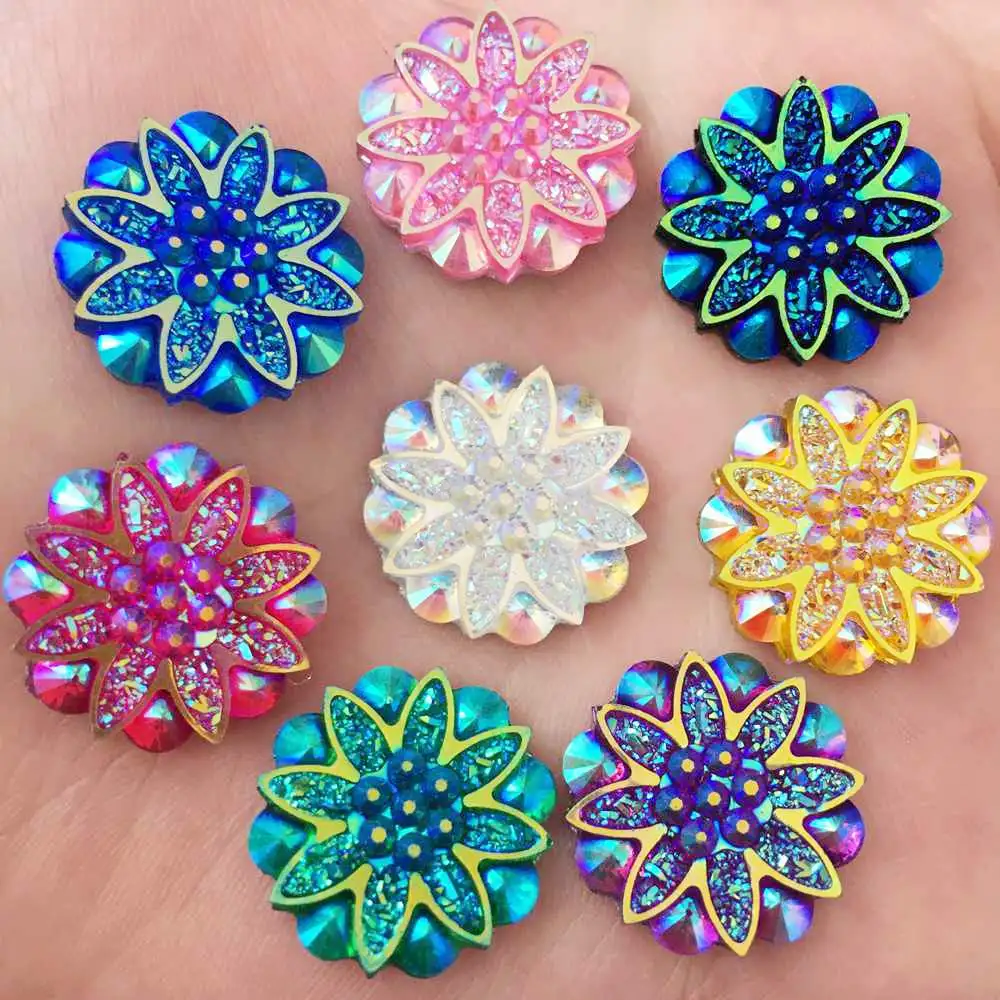 NEW 10PCS 18mm AB Resin Flower Rhinestone Flatback Wedding Diy Crafts Phone Case Decoration K20