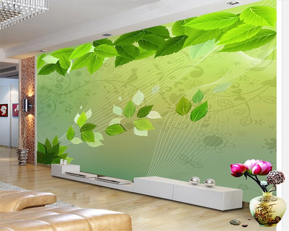 

beibehang Custom Wallpaper Home Decorative Mural Modern Simple 3D Green Leaf TV Backdrop Wall mural 3d wallpaper papel de parede