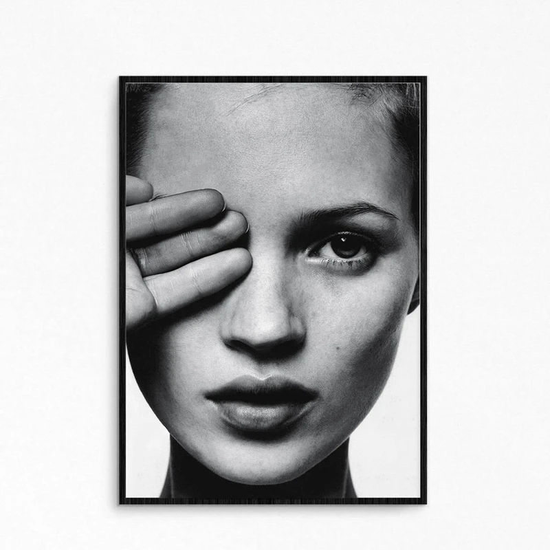 Fashion Pop Girl Poster Black and White Photograph Print , Nordic Fashion Girl Portrait Canvas Painting Wall Picture Art Print