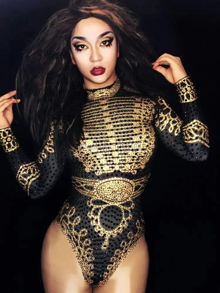 Seksi 2017 Beyonc Bodysuit Wanita Lengan Panjang Berlian Imitasi Pakaian Tari Tahap Acara Klub Malam Kostum Penyanyi Leotard Pakaian