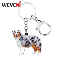 WEVENI Acrylic Australian Shepherd Dog Key Chains Keychains Holder Animal Jewelry For Women Girls Bag Car Wallet Charms Pendant