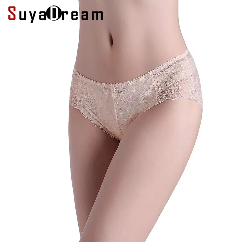 

SuyaDream 2pcs/lot Women Lace PANTIES 100% Natural silk Sexy Beriefs Low Rise Underwear Nude Pink Everyday Underwear