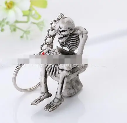 10pcs/lot unisex style skull keychain woman man casual skull key ring  rubber Skull Toilet keychain