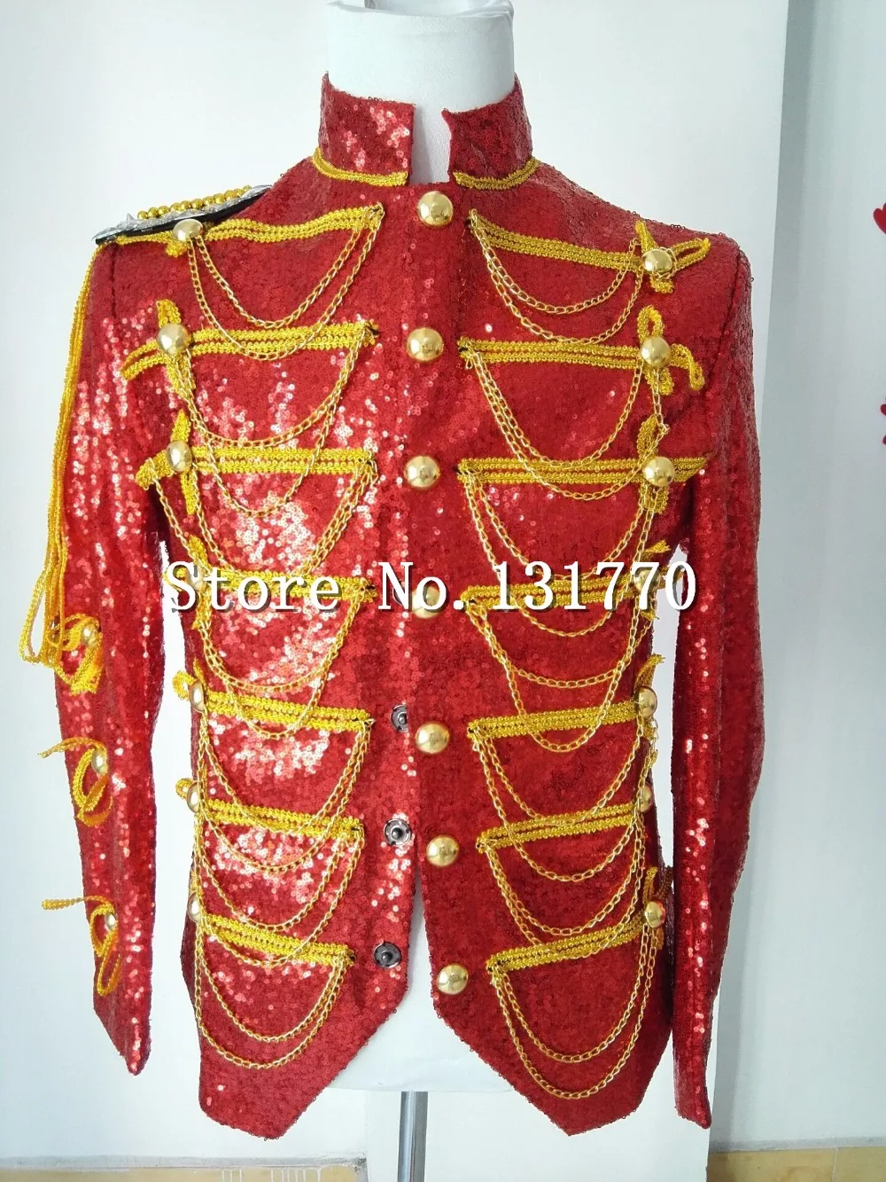 

New Fashion Men Red Sequins Tassels Jacket Nightclub Bar Dj Rock Punk Man Dj Singer Costumes Outerwear Personality Slim Clothing