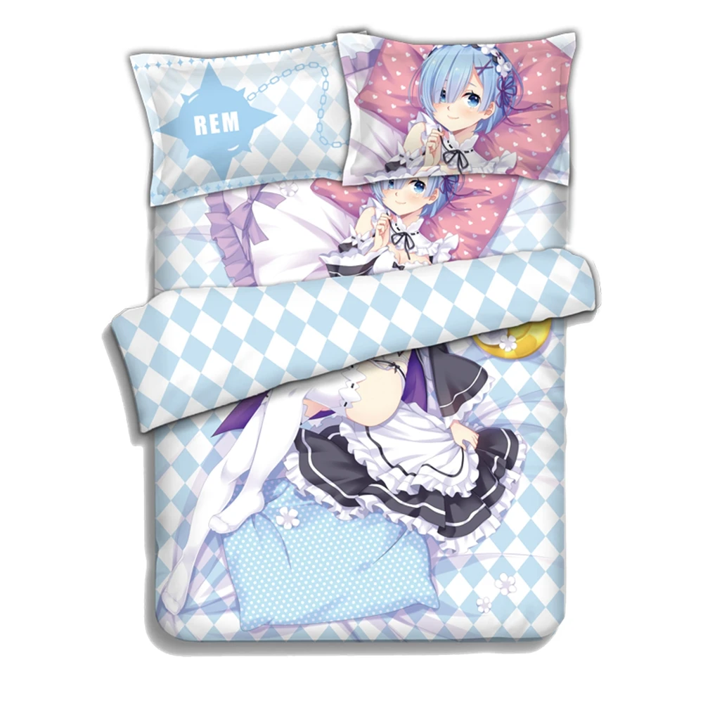 

Anime JK Bedding Sets Re Life in a Different World from Zero Rem Cosplay Comforter Set Bed Flat Sheet Quilt Cover Pillowcase