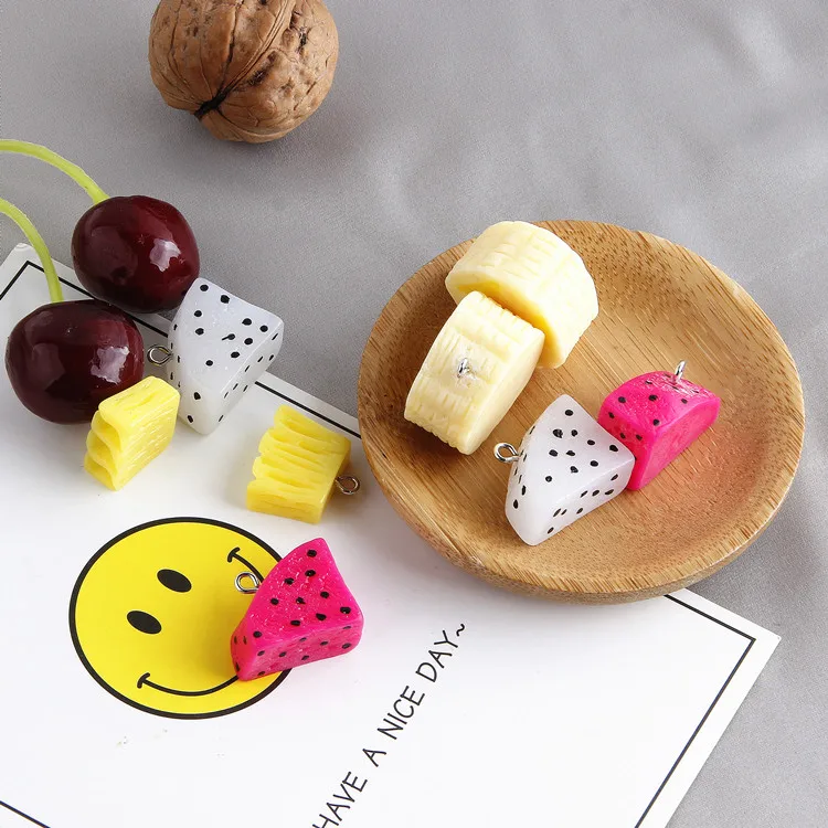 Fruit style 40pcs/lot cartoon Banana pitaya jackfruit shape resin beads diy jewelry earring/keychain/garment pendant accessory