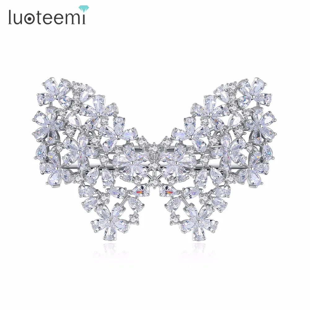 LUOTEEMI New Statement Trendy Butterfly Barrette Hair Clip CZ Crystal Hair Jewelry for Women Wedding Party Hair Accessories