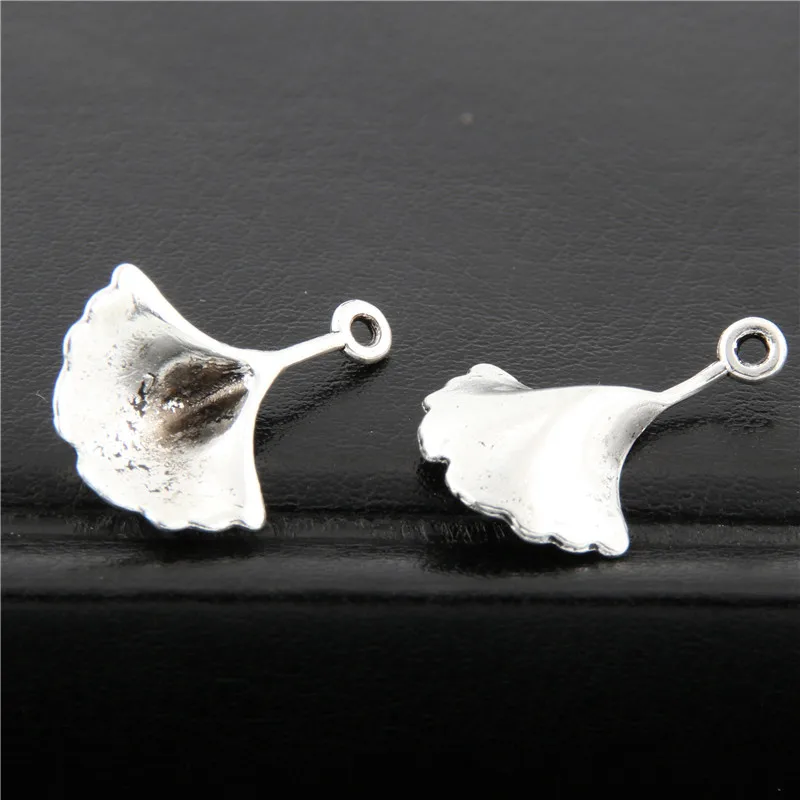 30pcs  Silver Color Small Ginkgo Biloba Leaf Charms Pendants For Jewelry Making Findings A2674