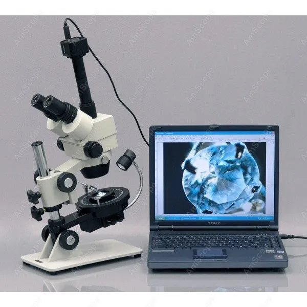 AmScope GE300 시리즈 무선 LED 보석 보석 줌 삼안 스테레오 현미경 3.5X-45X 기둥 스탠드 + 암시야 스테이지