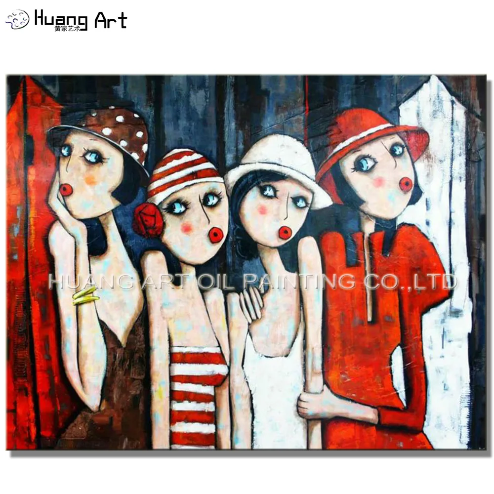 

Hand Painted Four Beautiful Girl Oil Painting on Canvas by Skill Painter Abstract Figure Oil Painting for Living Room Decor Art