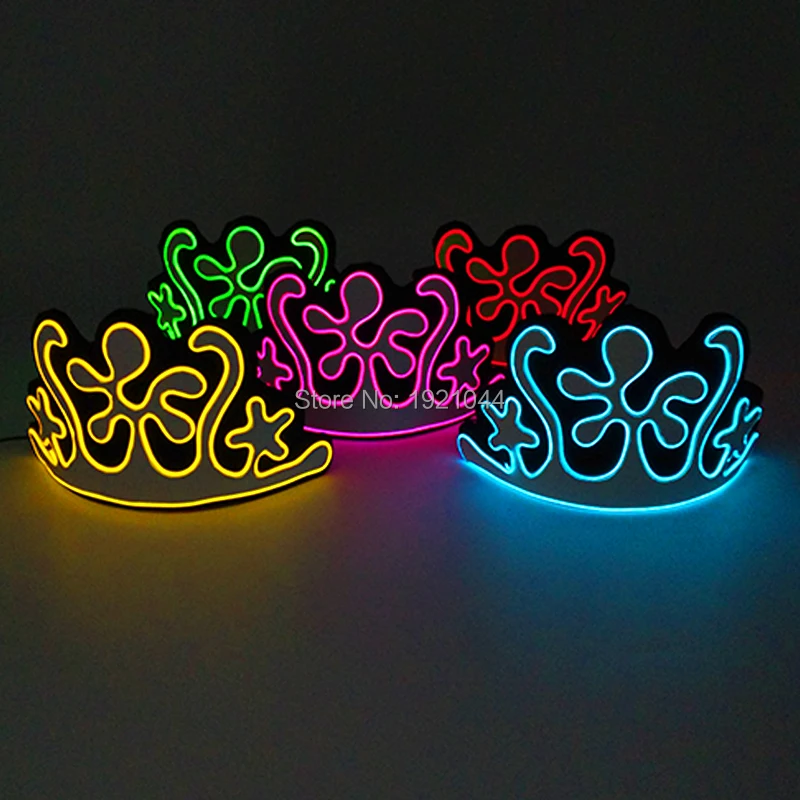 New Design Colorful EVA Crown EL Wire Glowing Crown with 3V Inverter Birthday Gift Stage Performance Props Glow Party Supplies