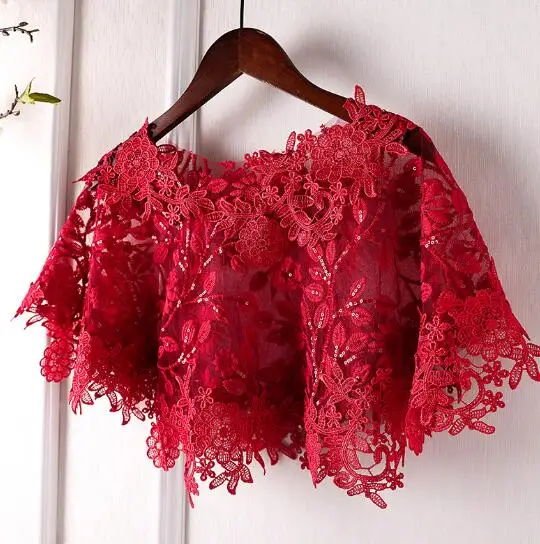 Women\'s Spring Summer Flower Lace embroidery Red Pashmina Female Summer Vintage Sunscreen Jacquard Lace Shawl R818