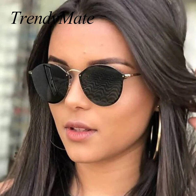 

TrendyMate BRAND DESIGN Fashion Ladies Cat Eye Sunglasses Metal Legs Mirror Rimless Sun Glasses Women Shades Oculos Gafas 1332T