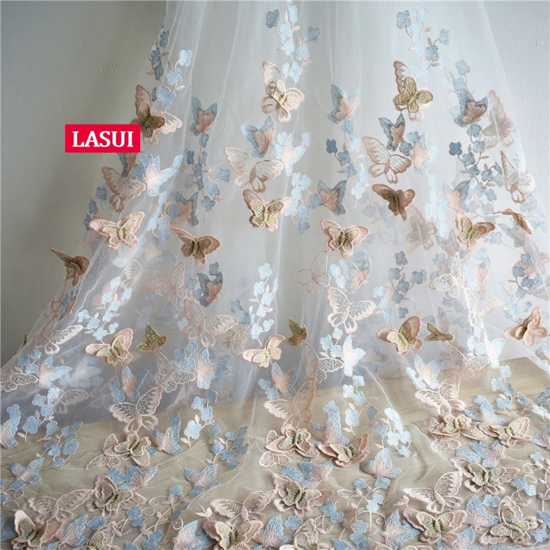 LASUI1y/1lot 6color Exquisite 3d Unilateral butterfly embroidery fabric Colored gold thread Beautiful 4 color diy dress X0282