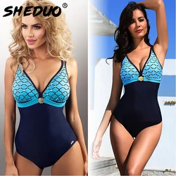 One-piece Swimwear for Women Mermaid Print Backless Swimsuit Monokini Sexy Bathing Suit Deep V Beach Swimming Suit New arrival