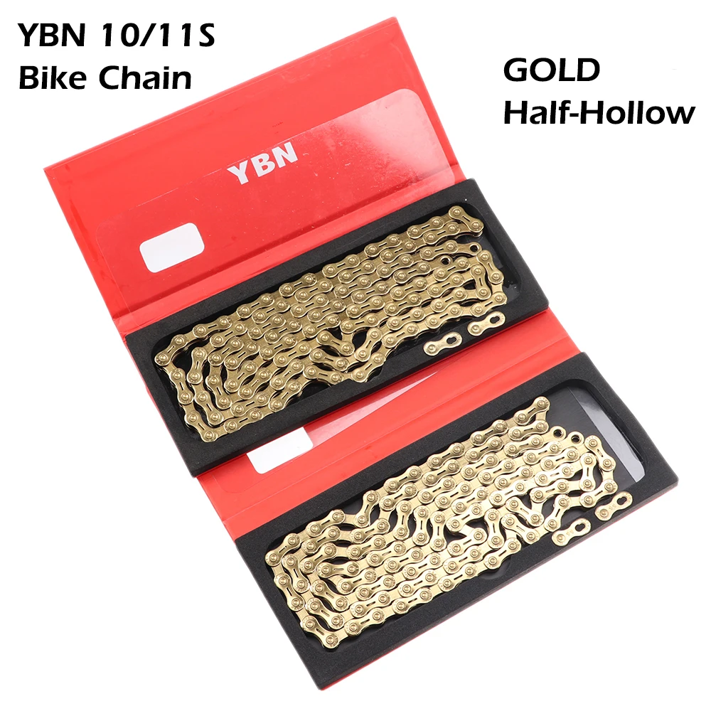 

Ultralight 10 11 Speeds YBN 116L Bicycle Chain Gold Hlalf Hollow MTB Road Mountain Bike Chain for Shimano/SRAM/Campanolo System