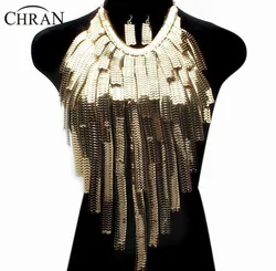 Fashion Long Chains Tassel Choker Necklace Women Wedding Bridal Statement Large Collar Necklace Jewelry